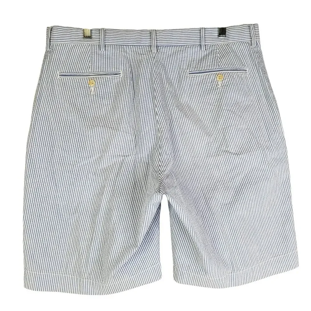 Polo Ralph Lauren Shorts Mens 36 Blue Seersucker Pleated Striped Summer Preppy